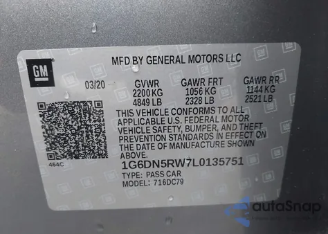 2020 Cadillac Ct5 Premium Luxury z USA, uszkodzony, nr VIN 1G6DN5RW7L0135751